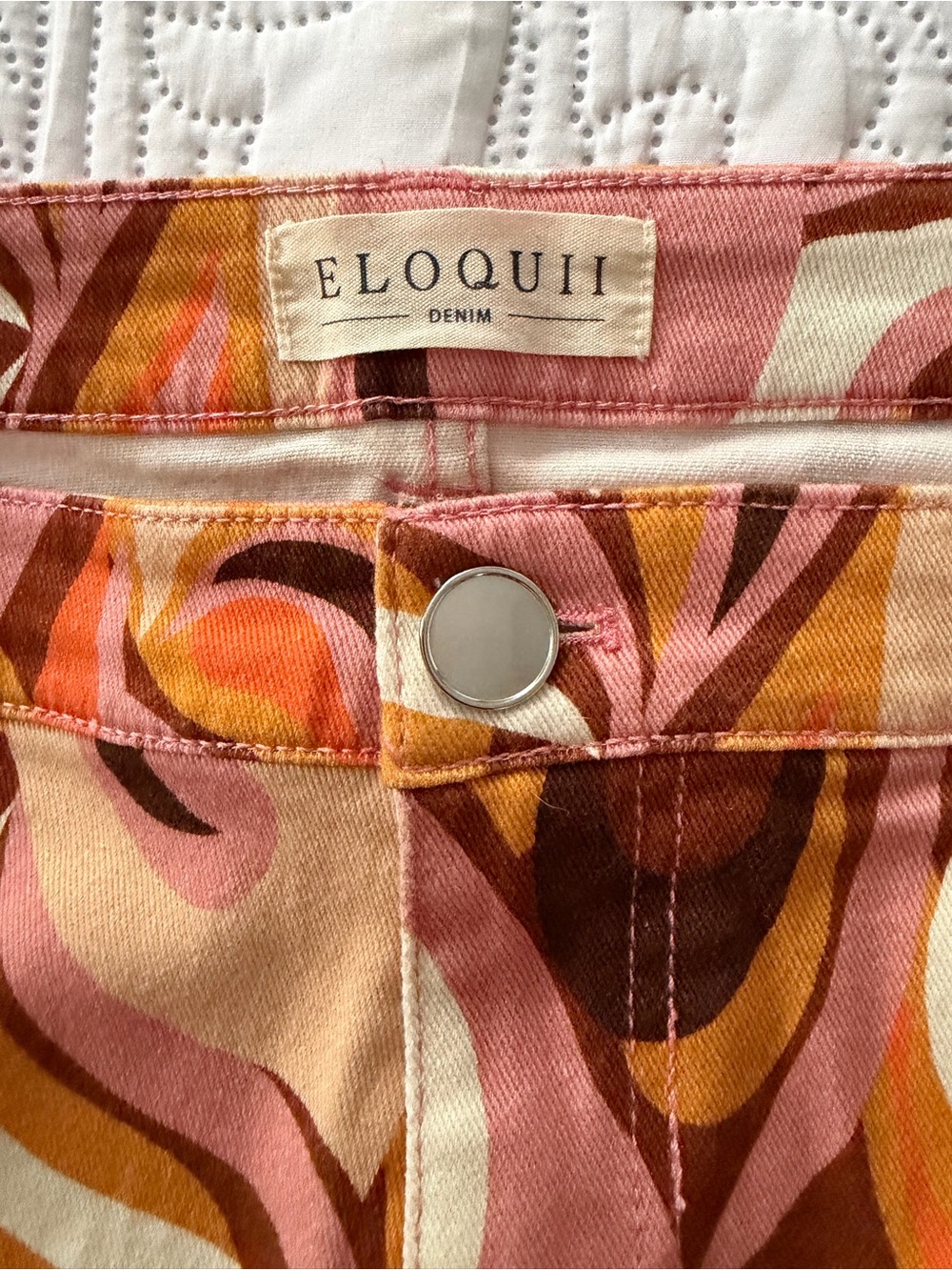 Eloquii Swirl Wide-Leg Jeans in Pink, Orange & Brown